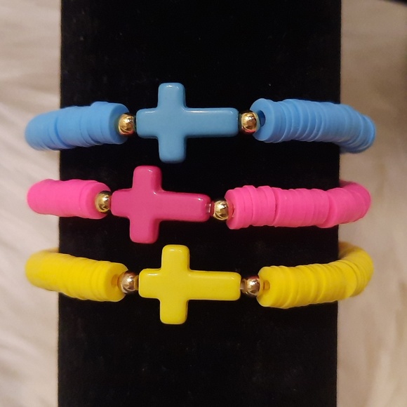 Kids Stackable Clay Beaded Bracelet with Cross-3 Pcs Set - Picture 3 of 7